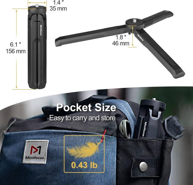 MINIFOCUS Aluminum Mini Tripod, Tabletop Handheld Tripods with 1/4'' and 3/8'' Screw, Portable Mini Travel Stand, Phone Holder for Gimbal Stabilizer DSLR Camera and Monopod - Image 4